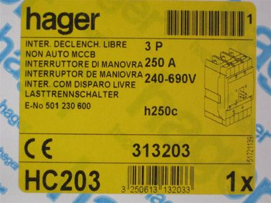 Hager HC203 Lasttrennschalter 250A 3 polig