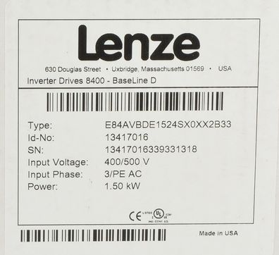 Lenze E84AVBDE1524SX0XX2B33 Frequenzumrichter 1,5KW 400/500V 3/ PE AC