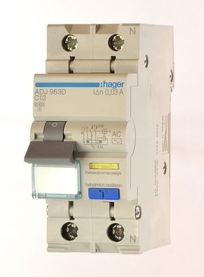 Hager ADJ963D FI-LS 1P + N 6kA C-13A 30mA AC-G 103071