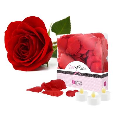 LoversPremium Set - rote Rosenblüten & 3 LED-Kerzen