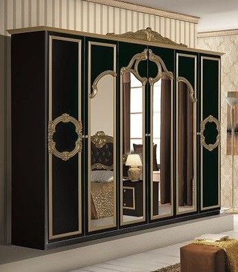 Barocco Kleiderschrank Schwarz / Gold klassische Schlafzimmer