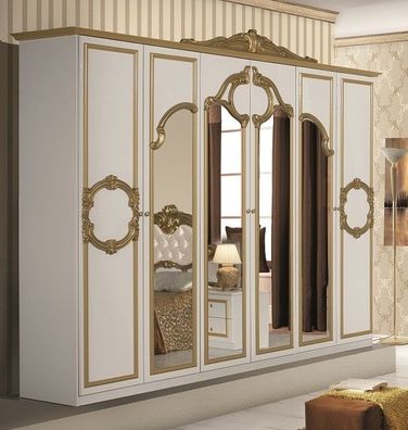 Barocco Kleiderschrank Weiß / Gold klassische Schlafzimmer
