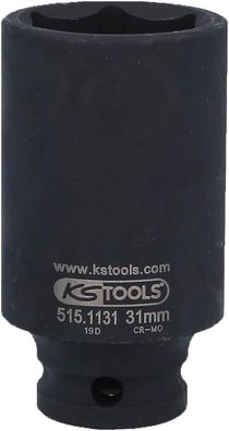 KS TOOLS 1/2" Sechskant-Kraft-Stecknuss, lang, 31mm