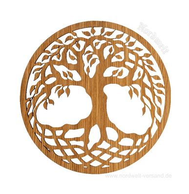 Lebensbaum aus Holz Wanddekoration, Eichenholz / Fensterbild Baum des Lebens, Ø 20