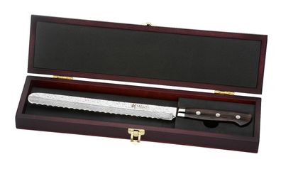 Wakoli Damast Brotmesser Klingenlänge 20,00 cm in Holzverpackung Serie Razor