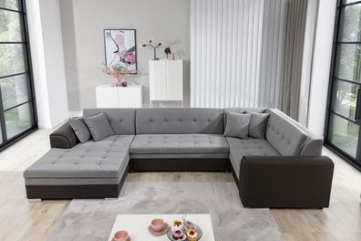 Damario Couchgarnitur in U Form Sofa mit Schlaffunktion Couch Wohnlandschaft Polsterg