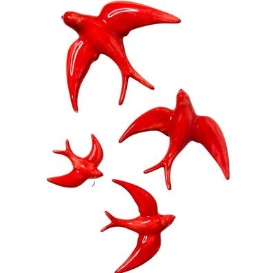 4er Set handgemachte Keramik Schwalben "Golondrinas" Rot