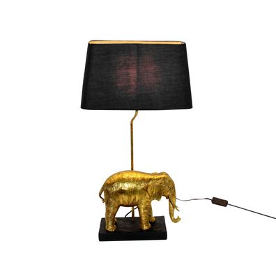 Tisch Lampe Elefant 64cm schwarz gold Steh Leuchte Deko Tier große Design Schirm