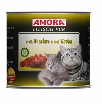 AMORA ¦ Fleisch pur mit Huhn + Ente - 6 x 200g ¦ nasses Katzenfutter in Dosen