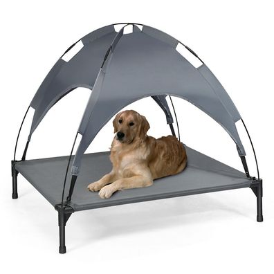 Hundeliege mit Sonnendach 105x86cm Hundebett Schlafplatz Outdoorliege Hundematte