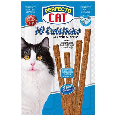 10 x Perfecto Cat Sticks Katzenfutter Leckerli Lachs Forelle Snacks Zahnpflege