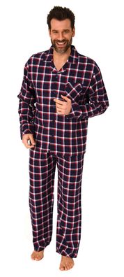 Durchknöpfbarer Herren Flanell-Pyjama mit Karo-Muster