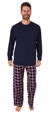 Herren Schlafanzug lang, Pyjama mit Flanell-Hose in Karo-Optik