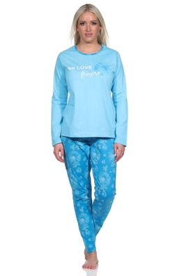 Verspielter Damen Pyjama lang, Schlafanzug mit floralem Muster