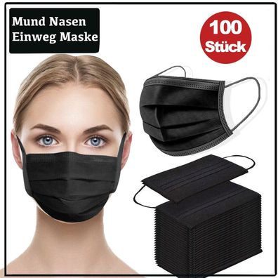 100 Stück OP-Maske Schutz-Masken Mundschutz-Masken 3 Lagig Einwegmaske Schwarz