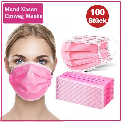 100 Stück OP-Maske Schutz-Masken Mundschutz-Masken 3 Lagig Einwegmaske ROSA PINK