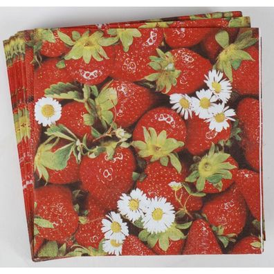 24x 20er Packung Servietten 33x33cm 3-lagig Erdbeeren Früchte 480 Stück