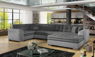 Damario Couchgarnitur in U Form Sofa mit Schlaffunktion Couch Wohnlandschaft Polst