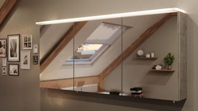 Spiegelschrank 140 cm LED Acrylglaslampe Beton Spiegel Badezimmerspiegel modern
