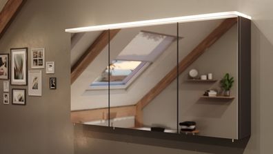 Spiegelschrank 120 cm LED Acrylglaslampe anthrazit Spiegel Badezimmerspiegel