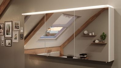 Spiegelschrank 140 cm LED Acrylglaslampe Weiß Spiegel Badezimmerspiegel modern