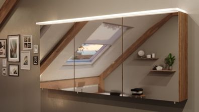 Spiegelschrank 140 cm LED Acrylglaslampe Eiche hell Spiegel Badezimmerspiegel