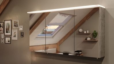 Spiegelschrank 120cm LED Acrylglaslampe Beton Spiegel Badezimmerspiegel Badmöbel