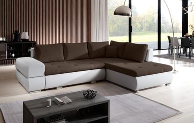 FURNIX Ecksofa Santiagos Polstercouch in L-Form Bettkasten und Kissen MA120-OR29