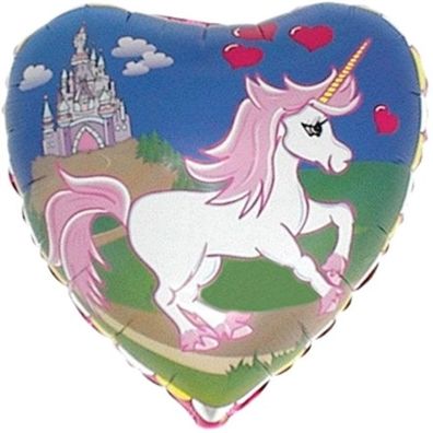 Einhorn mit Schloss und Herzen Herzform Folienballon 42 cm Luftballon Unicorn