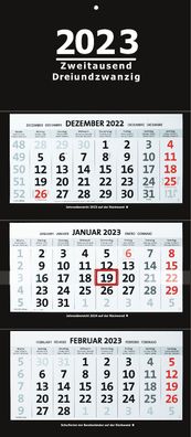 XXL 3-Monatskalender 2023 schwarz großer Wandkalender Bürokalender Monate black