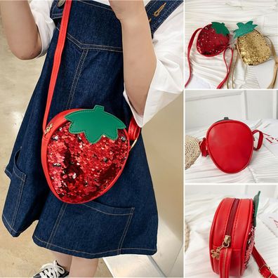 Erdbeer Ananas Pailletten Kreuz Taschen, Kinder bling Schulter Messenger Obst Tasche