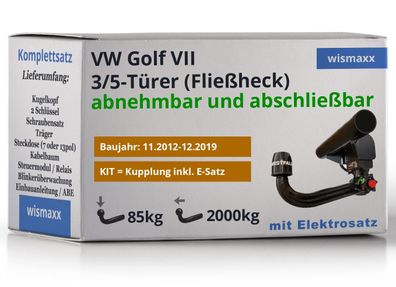 Anhängerkupplung für VW Golf VII 12-19 abnehmbar Westfalia + 13pol E-Satz ECS spez
