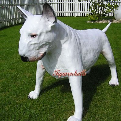 Englischer Bullterrier Figur Deko Statue Aufstellfigur Pit Bull weiß Fan Artikel