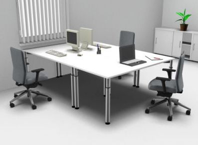 Schreibtisch-Arbeitsplatz Y1 für 3 Personen vh-büromöbel Gestell silberfarben