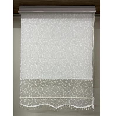 Fenster Rollo Gardine Doppelrollo mit Sonnenschutz Weiß Wellenstreifen Muster ...