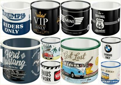 Nostalgic-Art Emaille Becher Kaffee Mug Kaffeetasse VW Bulli BMW VIP Triumph usw