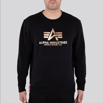 Alpha Industries Pullover Herren Basic Sweater Pulli schwarz gold 178302 FP