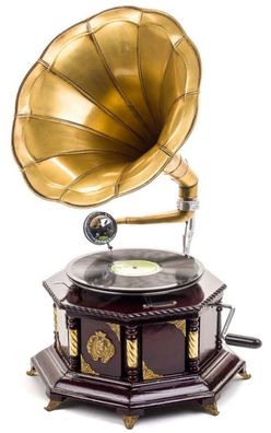 Grammophon 70cm Trichtergrammophon Schellackplatte Grammofon antik Stil verziert
