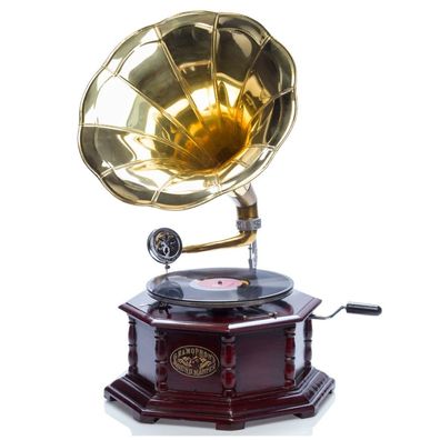Grammophon Gramophone Trichter Grammofon mit Schellack Platte im Antik-Stil