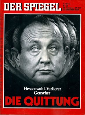 Der Spiegel Nr. 39 -1982 - Hessenwahl-Verlierer Genscher: Die Quittung