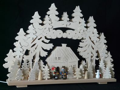 Schwibbogenerhöhung beleuchtet mit Schneemänner Weihnachtsmann und Kurrende NEU 