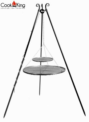 Schwenkgrill H 180 cm mit Doppelrost aus Rohstahl 70 cm + 40 cm Dreibein Grill