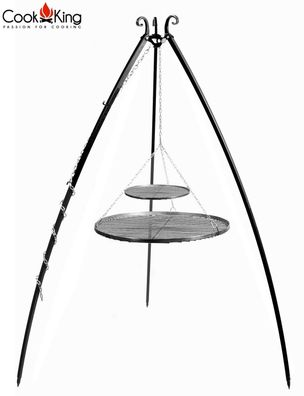 Schwenkgrill H 200 cm mit Doppelrost aus Rohstahl 70 cm + 40 cm Dreibein Grill