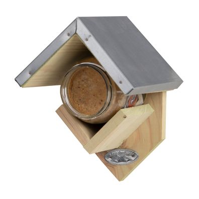 Vogelfutterhaus für Erdnussbutter-Futtergläser. Mit Wetterbeständigem Zink Dach
