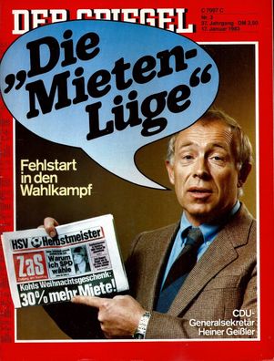 Der Spiegel Nr. 3 / 1983 Fehlstart in den Wahlkampf "Die Mieten Lüge“