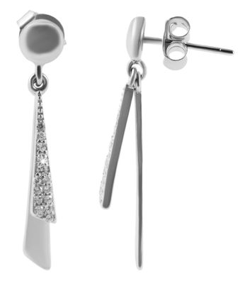 Silber Ohrringe mit hängenden Elementen und Zirkoniabesatz, 925er/ rhodiniert