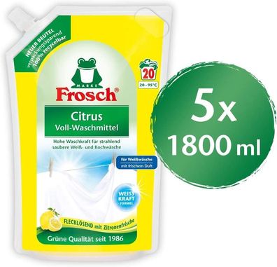 5x Frosch Citrus Voll-Waschmittel 1,8 l, (5 x 20 WL)