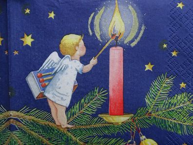Serviettentechnik alte Serviette RAR Engel zündet Kerze an Weihnachten