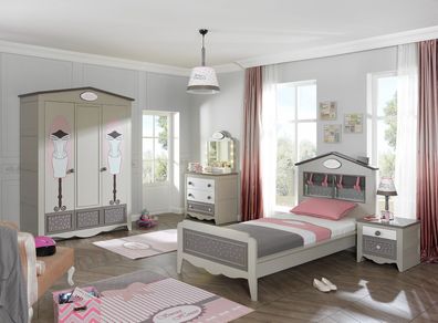 Kinderschlafzimmerset House in Braun / Beige / Weiss / Rosa