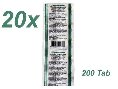20x10 Tab Calcium Gluconat Nahrungsmittel 500mg Kalzium Calciumgluconat